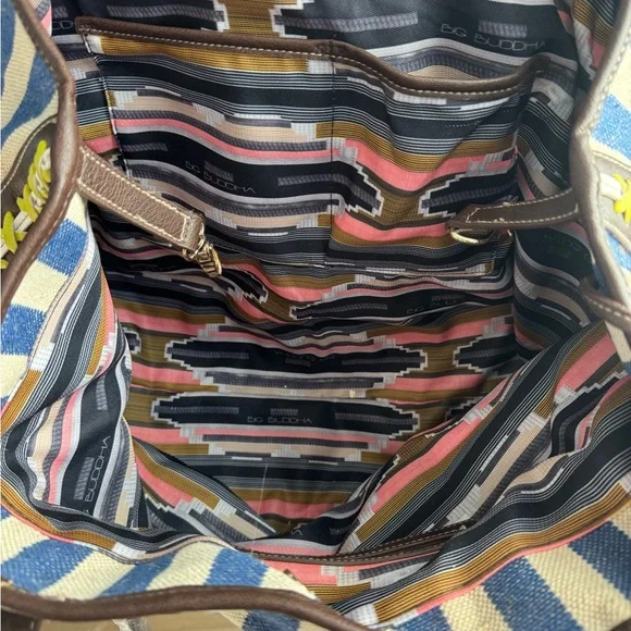 Big Buddha Swesley Blue and White Striped Tribal Tote Bag - Picture 4 of 13